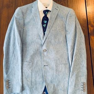 Blue Chambray Linen Blend Suit